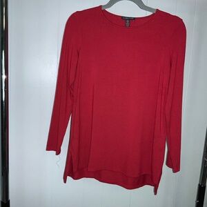 Eileen Fisher Petites red knit long sleeve top Sz SP high low hem side vents